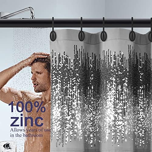 Black Shower Curtain Hooks,12Pcs Heavy Duty Rustproof Zinc
