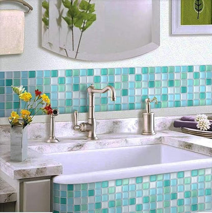 3D Mosaic Tile Sticker Removable Wallpaper Tile Red, 3D Self Adhesive Wall Tiles Bathroom Wall Tiles for Kitchen Backsplash Blue,PVC Square Decorative Vinyl Decals,4 Sheets