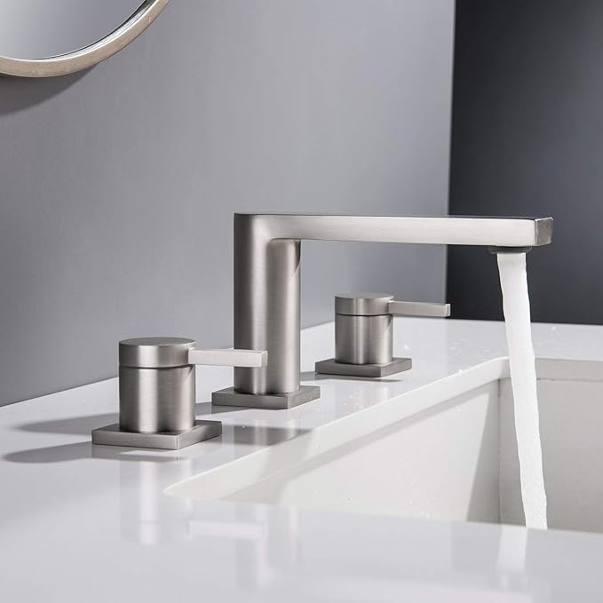 Luxury Brass Widespread Bathroom Sink Faucets for 3 Hole 2-Handle 8 Inch Deck Vanity Faucet & Stainless Steel Pop-up Drain Assembly, Brushed Nickel