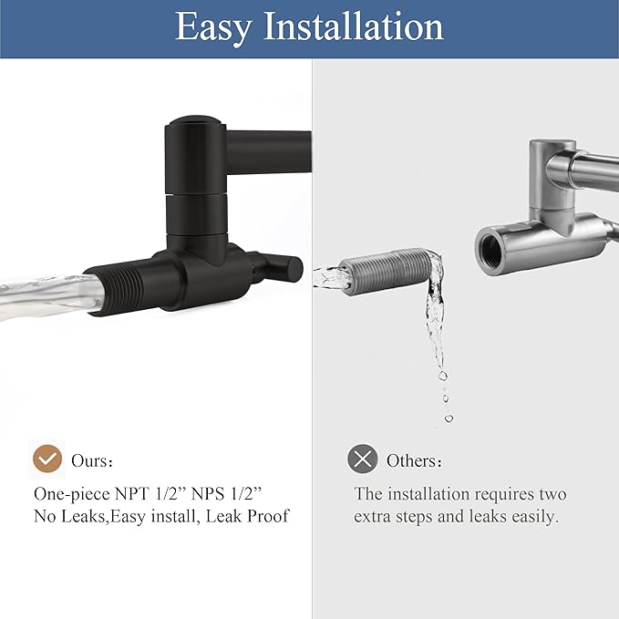 Pot Filler Faucets - for Kitchen, Sink, Stove and Bar with Brass Wall Mount Double Joint Swing Arms - Leak Free Designs with High-Flow Aerators - Retractable and Folding Save Space - Matte Black