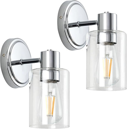 2 Light Bathroom Wall Sconce Light Fixtures with Clear Glass Bathroom Wall Lights Over Mirror Vanity Lights Chrome with E26 Base