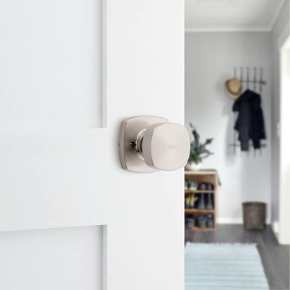 Kwikset Arroyo Knob Interior Passage Door Knob, Handle For Closet and Hallway Doors, Non-Locking Doorknob in Satin Nickel, with Microban Protection
