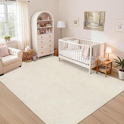 Garvee Large Rugs for Living Room 10x13 Textured Washable Area Rug, Beige | Modern Solid Color Non Slip Backing Low Pile Non Shedding Stain Resistant Minimalist Rug for Dining Room Nursery Bedroom
