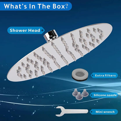 Voolan High Pressure Rain Shower Head - Rainfall Shower head Made of All Metal Stainless Steel - Comfortable Shower Experience Even at Low Water Flow (8 Inch, Chrome)