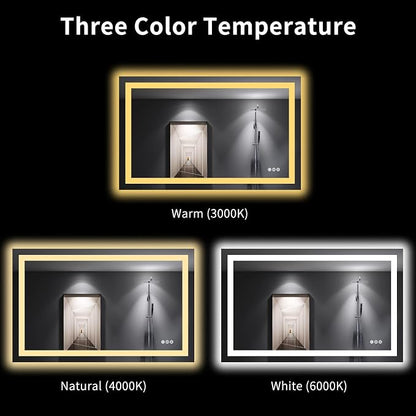 LOAAO 48"X30" LED Bathroom Mirror with Lights, Anti-Fog, Dimmable, Backlit + Front Lit, Lighted Bathroom Vanity Mirror for Wall, Memory Function, Tempered Glass, Shatter-Proof, ETL Listed | Anti-Fog, Dimmable, 3 Color Temperature, Backlit + Front Lit, ...