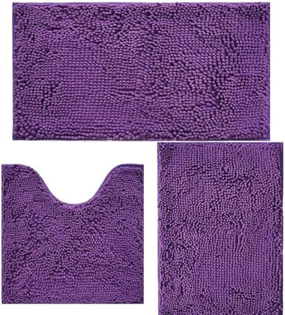 Bathroom Rugs Sets 3 Piece Non Slip,Bath Rugs with PVC Backing Bath Carpet,Bathroom Rug Washable,Absorbent,Plush Carpet Mats,Bath Mats for Bedroom, Kitchen,Tub,Home Decor (Purple)