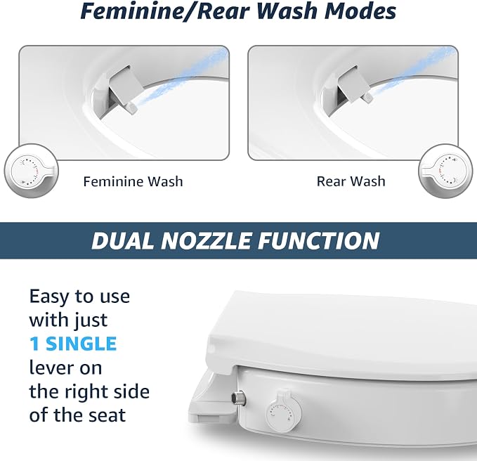 Huttdmel Round Raised Bidet Toilet Seat for Seniors, 2.8" Elevated Toilet Seat Riser, Soft Close, Quick Release, Non-Slip No-Electric Front & Rear Wash for Elderly, Disabled & Limited Mobility