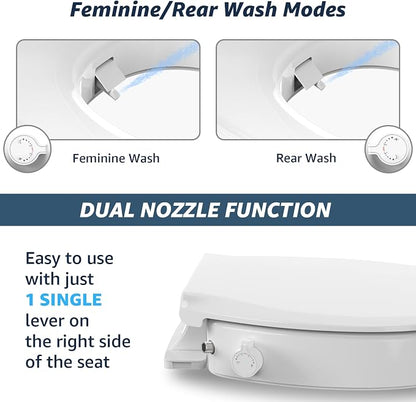Huttdmel Round Raised Bidet Toilet Seat for Seniors, 2.8" Elevated Toilet Seat Riser, Soft Close, Quick Release, Non-Slip No-Electric Front & Rear Wash for Elderly, Disabled & Limited Mobility
