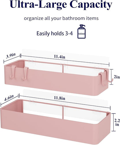 Kitsure Shower Caddy Adhesive, Stylish Shower Organizer, Large, Pink | 2 Pack Shower Shelf for Inside Shower, 100% Rustproof Metal Shelves, No-Drill Bathroom Organizers and Storage