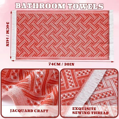 HunnmingRe 4 Pack Boho Hand Towel for Kitchen, Red Orange ,White