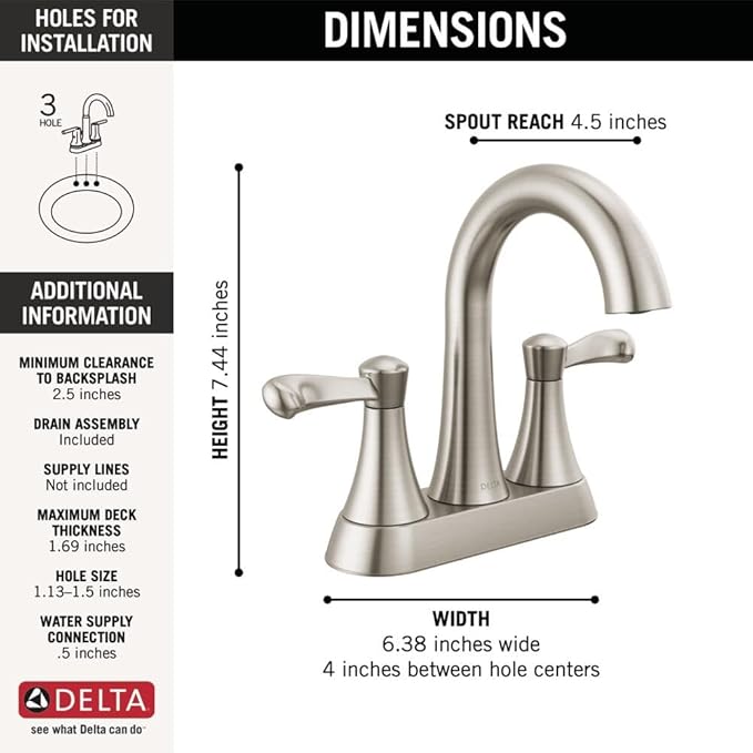Delta Faucet Esato Centerset Bathroom Faucet Brushed Nickel, Bathroom Sink Faucet, Drain Assembly Included, SpotShield Brushed Nickel 25897LF-SP