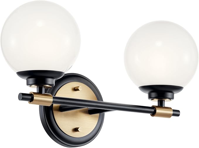 Kichler Benno 2-Light Vanity, Modern Light with Opal Glass in Black and Champagne Bronze, for Bathroom or Powder Room (8.75" x 14.75"), 55171BKCPZ