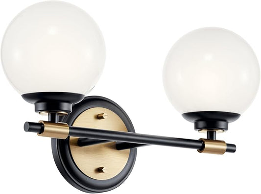 Kichler Benno 2-Light Vanity, Modern Light with Opal Glass in Black and Champagne Bronze, for Bathroom or Powder Room (8.75" x 14.75"), 55171BKCPZ