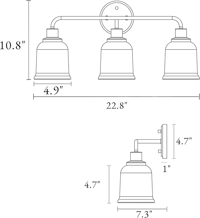KSANA Gold Bathroom Vanity Light Fixtures with Clear Glass Shade, 3-Light Modern Bathroom Vanity Lights Over Mirror, 22.8”x7.3”x10.8”