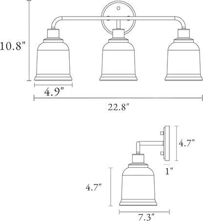 KSANA Gold Bathroom Vanity Light Fixtures with Clear Glass Shade, 3-Light Modern Bathroom Vanity Lights Over Mirror, 22.8”x7.3”x10.8”