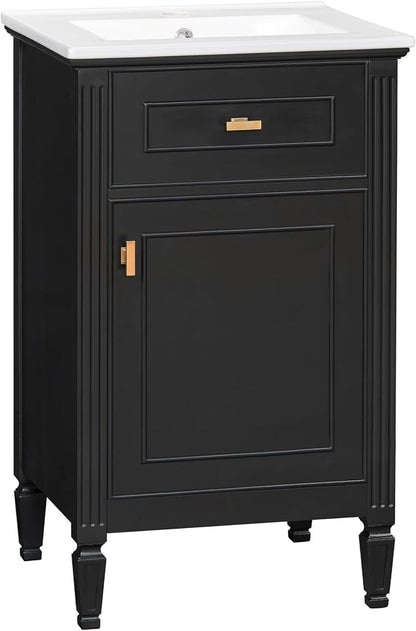 GDFStudio Hawthorne 20" Modern Bathroom Vanity with Sink, Freestanding Bathroom Vanity Organizer with Tilt Out Drawer, Adjustable Shelf and Solid Wood Legs, Single Sink Bathroom Vanity, Black
