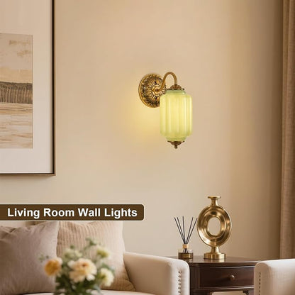 Green Glass Sconce Set of 2 Vintage Vanity Sconces Bulb Included | Green Glass Art Deco Antique Wall Sconce Wall Light for Bedroom Bathroom Living Room Entryway Antique Retro and White 2 Pack