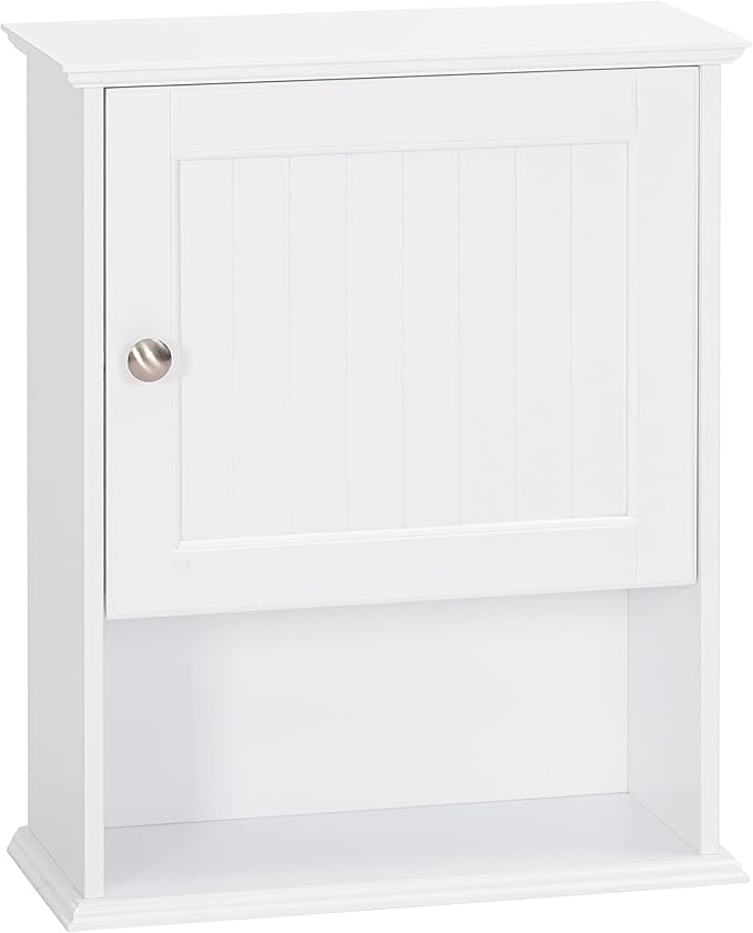 Spirich Bathroom Cabinet Wall Mounted with Single Door, Wood Hanging Cabinet with Adjustable Shelf White