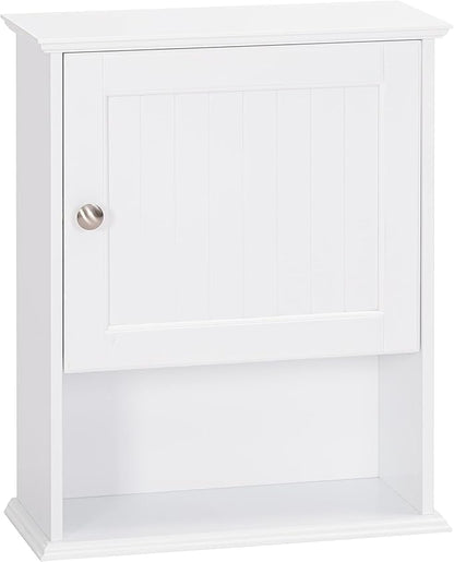 Spirich Bathroom Cabinet Wall Mounted with Single Door, Wood Hanging Cabinet with Adjustable Shelf White