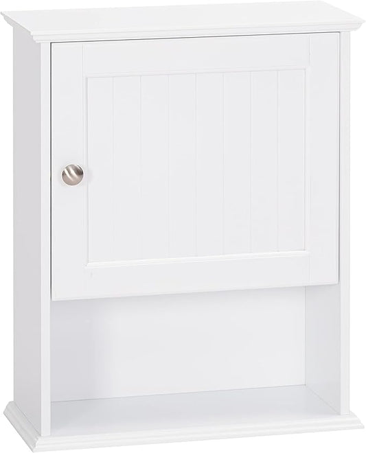 Spirich Bathroom Cabinet Wall Mounted with Single Door, Wood Hanging Cabinet with Adjustable Shelf White