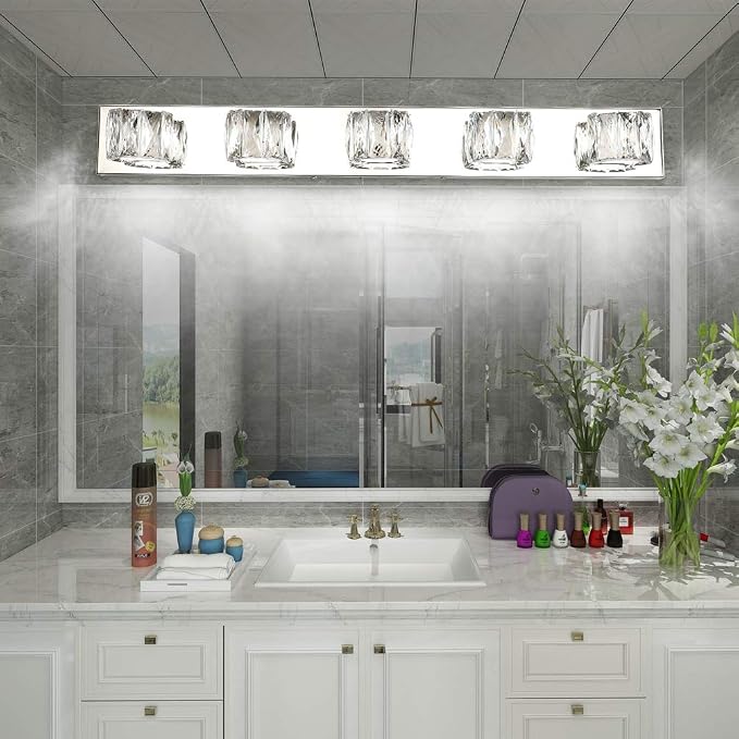 Aipsun 5 Lights Crystal Vanity Lights Modern LED Vanity Lights for Bathroom Vanity Lighting Fixtures Modern Bathroom Wall Light