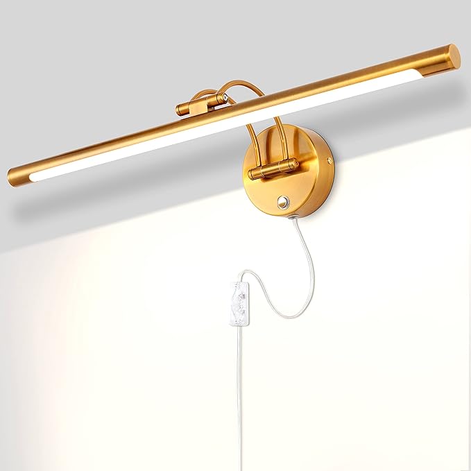 MantoLite 24'' Picture Lights for Wall,Vanity Lights for Bathroom,Plug-in or Hardwired,12W 3000K LED Dimmable Modern Bathroom Lighting Fixtures Over Mirror and Wall Lights for Bedroom(Brass)