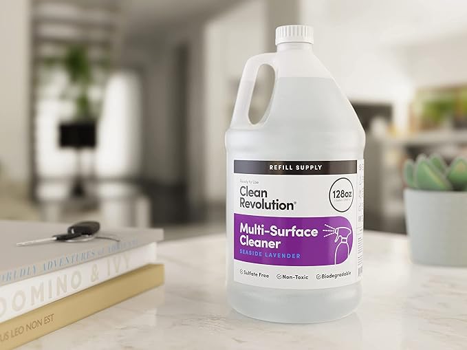 Clean Revolution Multi Surface Cleaner Refill Supply, Non-Toxic, Eco-Friendly & Plant-Based, Ready to Use, Seaside Lavender, 128 Fl Oz (Pack of 4)