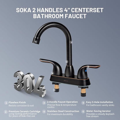 Bathroom Sink Faucet for 3 Hole, 4 Inch Stainless Steel Faucet for Bathroom, Bathroom Faucets with Deck Plate & Pop-Up Pop-Up Drain Assembly 2-Handle Faucet for Bathroom Sink Vanity RV Restroom