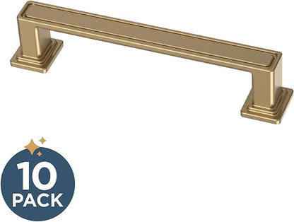 Franklin Brass 10 Pack Champagne Bronze Gold Cabinet Handles 3-3/4 inch (96mm) Kitchen Cabinet Handles and Drawer Pulls for Cupboards and Dressers | Recessed Square