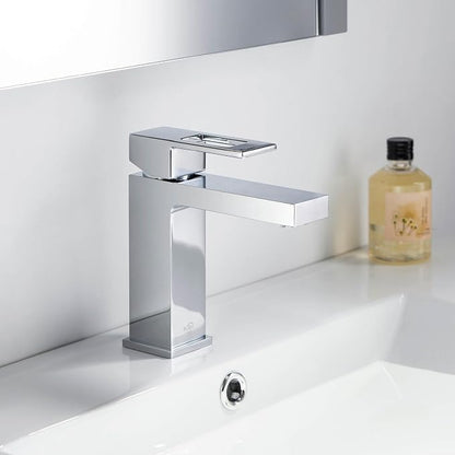 KBF1002 Solid Brass Single Handle Bathroom Sink Faucet, High Arc Cubic Spout Lavatory Faucet in Chrome Finish | Corrosion-Resistant, Modern Design, Easy to Install