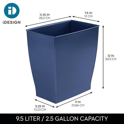iDesign Small Plastic Bathroom Trash Can, Slim Rectangle, 4-Pack, Navy Blue | Bedroom, Office, Dorm