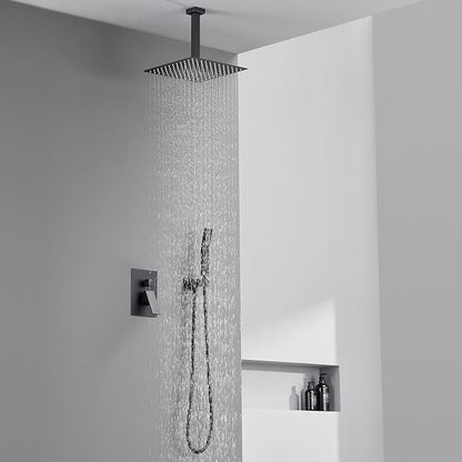 Shower System 12 Inches Rain Shower Combo Set Black Ceiling Mount Shower Faucet Bathroom Faucets with Rainfall Shower Head and Hand Shower