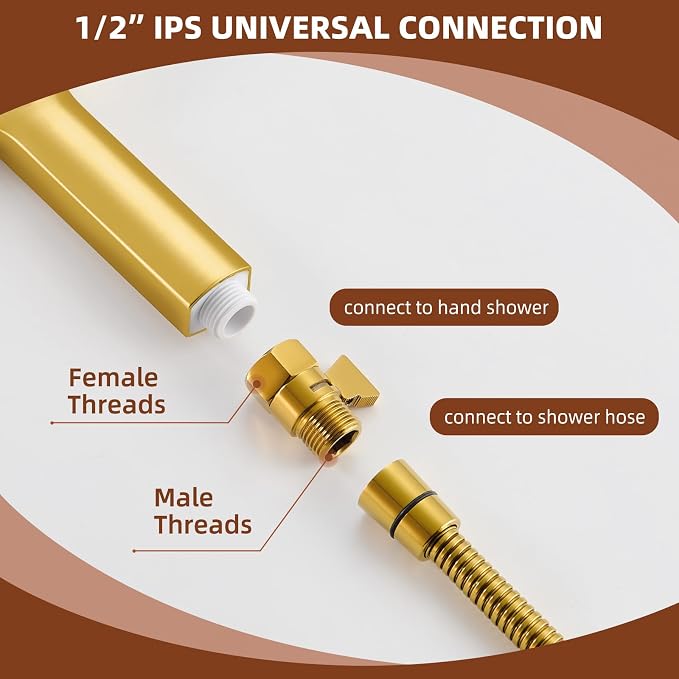 Angle Simple Shower Flow Control Valve, Water Shut Off Valve, Polished Gold | Brass Water Flow Restrictor, G 1/2 Pressure Reducer for Handheld Shower Head or Bidet Sprayer