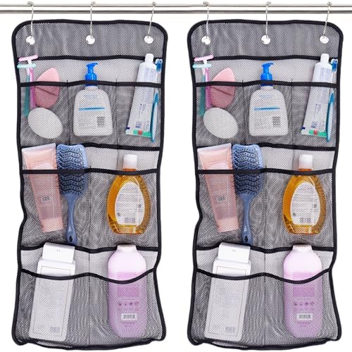 S&T INC. Shower Organizer and Caddy, 2 Pack, 14" x 30", Black