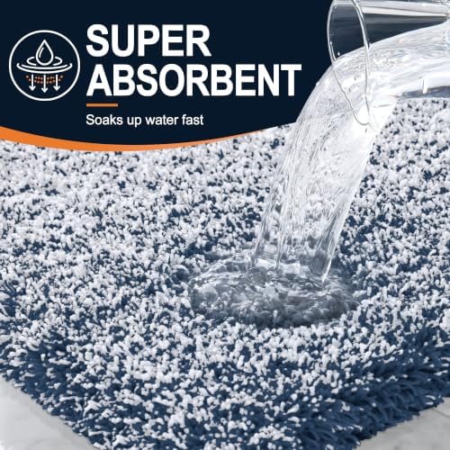 OLANLY Microfiber Bathroom Rugs 47x24, Quick Dry Bath Mat, Navy and White
