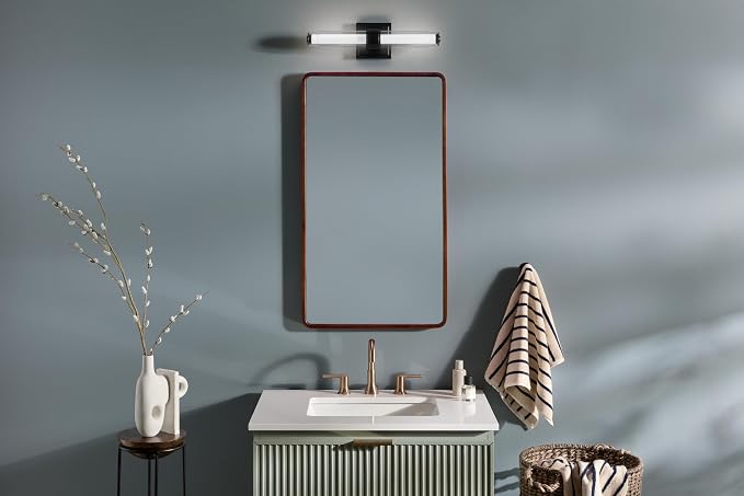Kichler Laurene LED Bath Bar Light, Black | Dimmable vanity light with clear glass for mirrors and vanities (18.5" x 5"), 55237BKLED