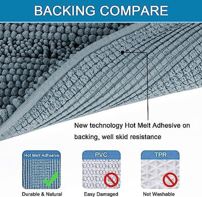 H.VERSAILTEX Bathroom Rugs Bath Rug Set 2 Piece Bathroom Contour Rug Toilet Mat Sets Non Slip Contour Bath Rug Set Ultra Thick Water Absorbent Striped Washable(20" x 32" Plus 20" x 20" U, Stone Blue)