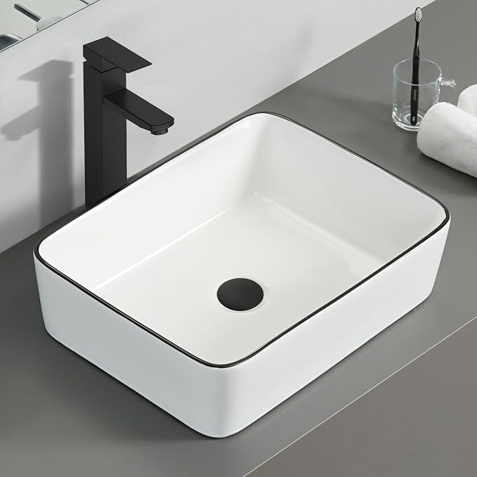 48'' Bathroom Vanity with Sink, Modern Bathroom Cabinet Black | 4 Soft-Close Cabinet Doors, 4 Drawers, 4-Tier Inner Shelf, Freestanding Large Storage Cabinet, Two White Ceramic Vessel Sinks