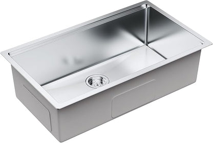 VEVOR 32 inch Kitchen Single Sink, 304 Stainless Steel Undermount Sink Drop-In Single Bowl Farmhouse Basin with Ledge & Multiple Accessories, Household Dishwasher Sinks for Prep Kitchen, Bar 32"*19"