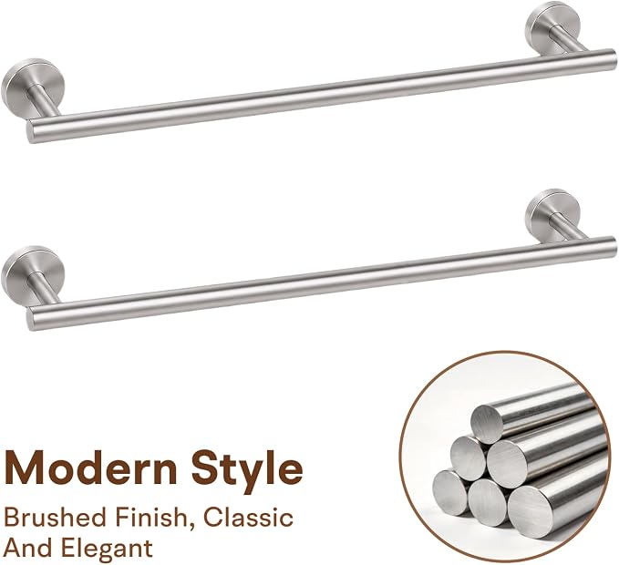 16 Inch Brushed Nickel Bathroom Towel Bar, 2 Pieces Towel Racks for Bathroom SUS304 Thicken Stainless Steel Towel Holder