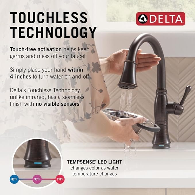 Delta Cassidy Touchless Kitchen Faucet with Touch Technology, Oil Rubbed Bronze Kitchen Sink Faucet with Pull Down Sprayer, Single Hole, Venetian Bronze 9197TL-RB-DST
