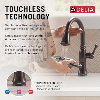 Delta Cassidy Touchless Kitchen Faucet with Touch Technology, Oil Rubbed Bronze Kitchen Sink Faucet with Pull Down Sprayer, Single Hole, Venetian Bronze 9197TL-RB-DST