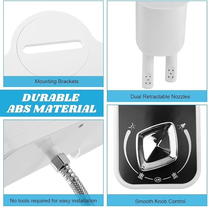 Bidet Attachment for Toilet with Filters, Non-Electric Self Cleaning Dual Nozzle for Bidet Toilet Seat, Adjustable Water Pressure Nozzle(COLOR:white)