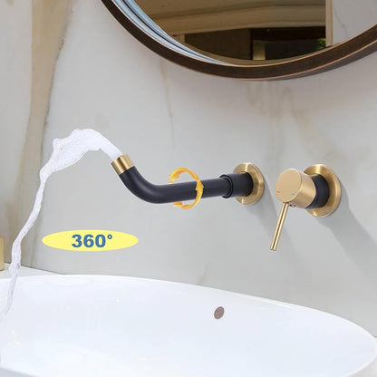 ARCORA Wall Mount Bathroom Faucet, Black and Gold Single Handle Bathroom Sink Faucet Wall Mounted, Rough-in Valve Included
