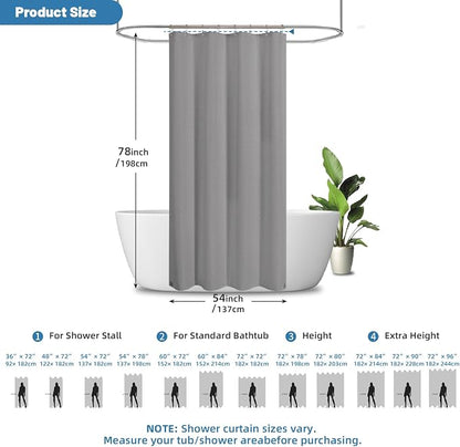 2-in-1 Waterproof Fabric Shower Curtain - No Separate Liner Needed, Hotel-Style Waffle Weave, Effortless Cleaning & Washable Bathroom Shower Curtain Set,54Wx78H,Grey