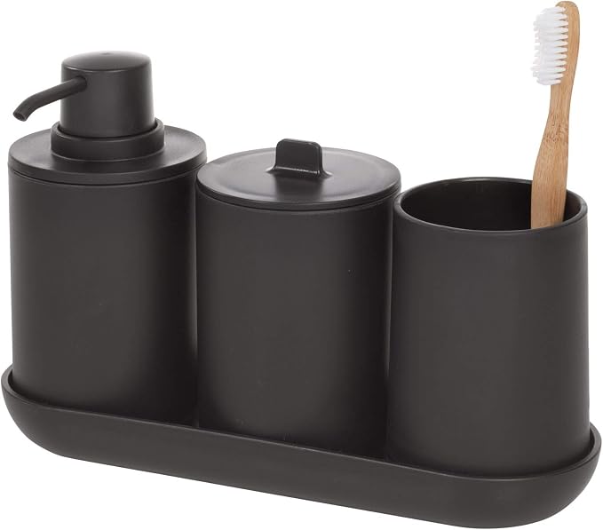 iDesign Cade Canister Bathroom Storage Jar with Lid for Bathroom, Vanity, Desk, Countertop, 3.14" x 3.14" x 5.09", Matte Black (Pack of 2)