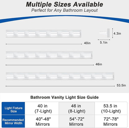 IZORRO LED Modern Bathroom Lights Fixtures(10-Light,Dimmable),Matte White Acrylic Wall Lighting,Vanity Lights for Bathroom Over Mirror - 6000k 53.5In （No Assembly Required）