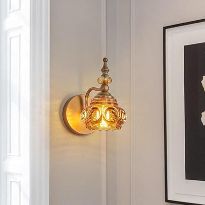 Vintage Wall Sconces with Amber Rose Glass Lampshade Bathroom Sconces Modern Wall Lighting Fixture for Bedside Bedroom Doorway