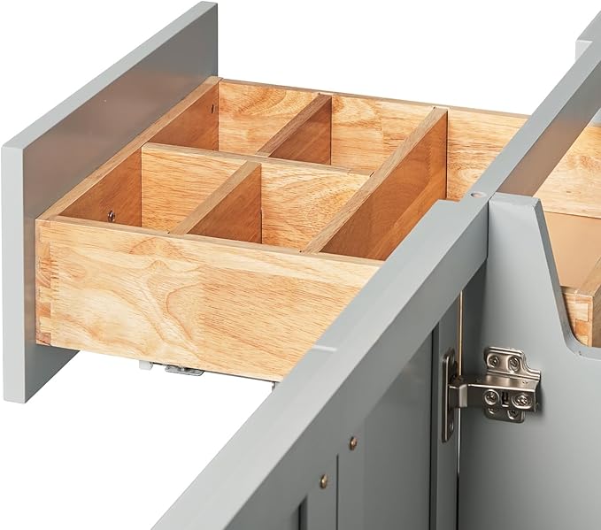 ARIEL Loren 60-inch Bathroom Vanity Base Cabinet,Solid Wood, 4 Soft Closing Doors, 3 Dovetail Drawers, Grey