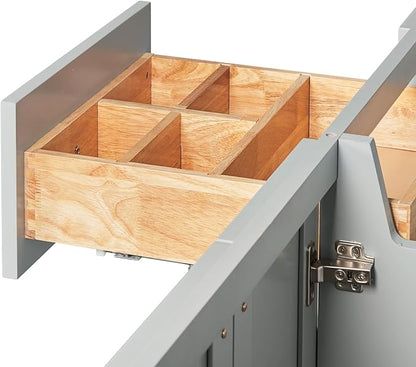 ARIEL Loren 60-inch Bathroom Vanity Base Cabinet,Solid Wood, 4 Soft Closing Doors, 3 Dovetail Drawers, Grey